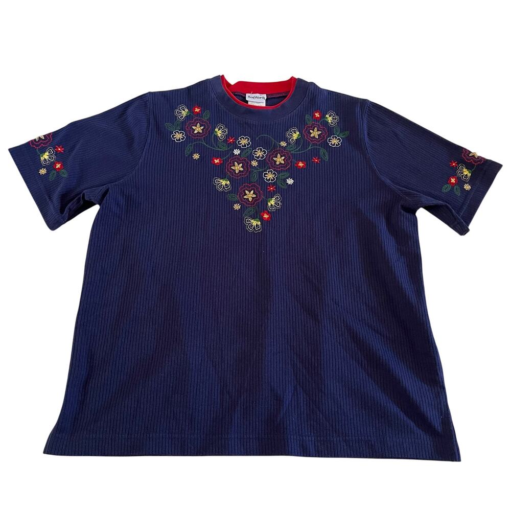 Vtg Y2K 2000s Floral Embroidered Top Wmns Sz M Cottagecore Granny Core